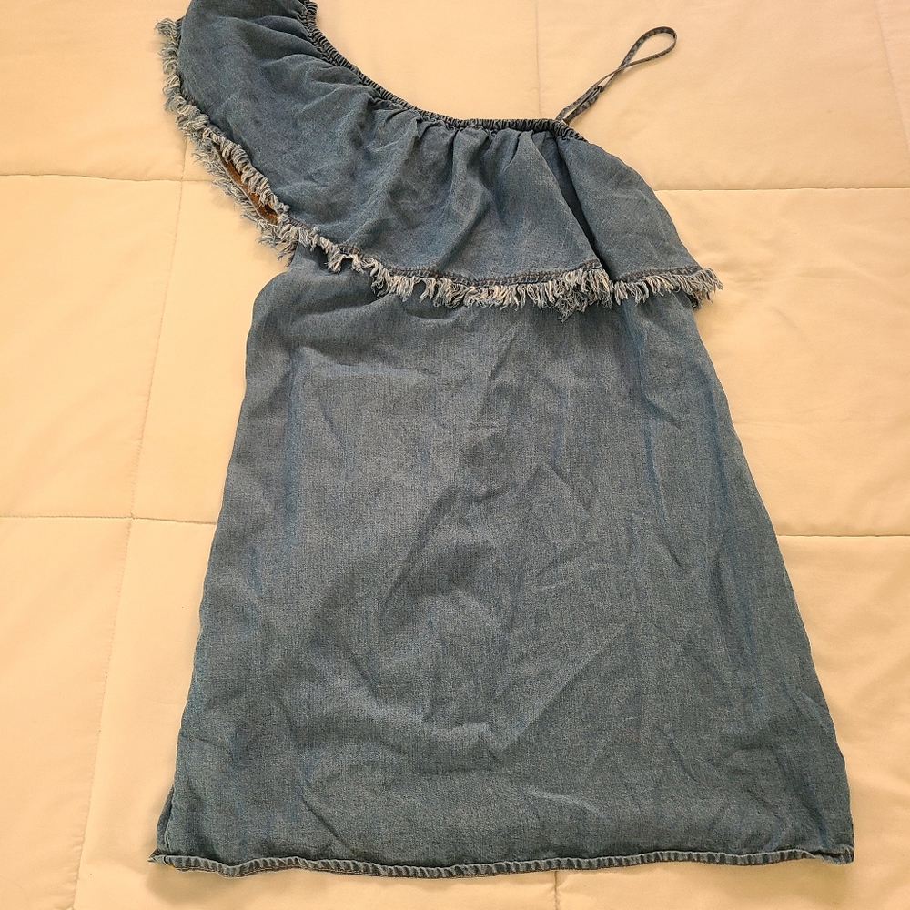 SPLENDID INDIGO WASH RUFFLE ONE SHOULDER DRESS - Picture 4 of 8